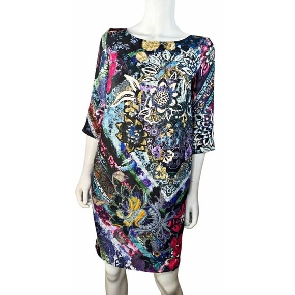 Fuzzi Women's Multicolor Floral Print 3/4 Sleeve Dress- LT3120 - Picture 1 of 5